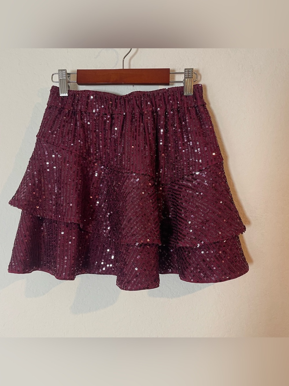 abercrombie kids Burgundy Sequin Tiered Skater Skirt